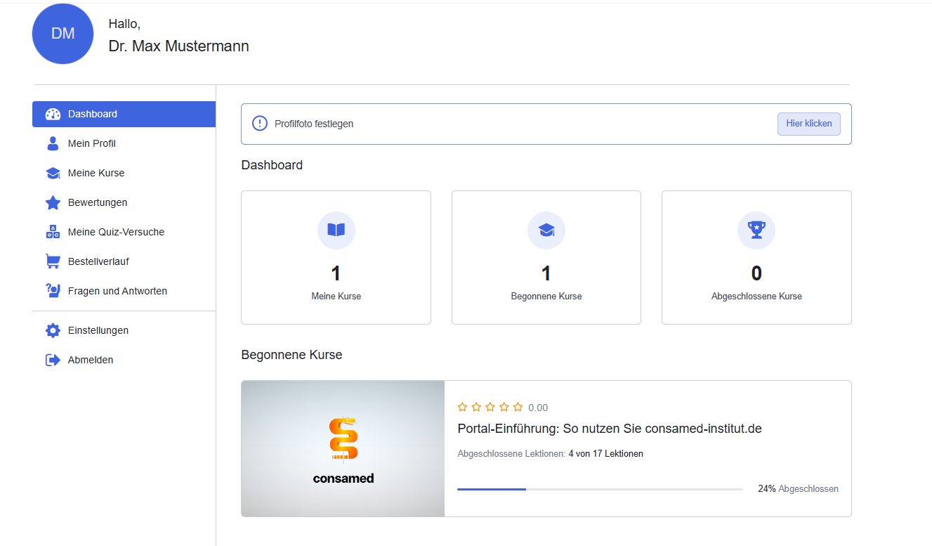 Menü im Schulungsportal