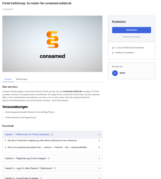 Menü im Schulungsportal
