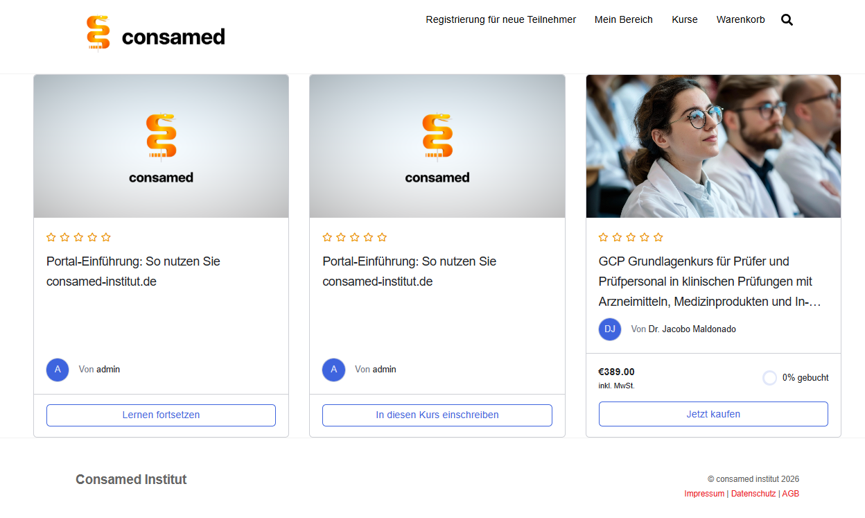 Menü im Schulungsportal